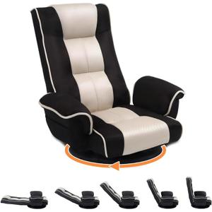 Swivel Floor Chairs for Adults, Floor Gaming Chair with Extra Wide Arms, Back Support 14 Angles Adjustable Comfortable Double Mesh Fabric Lazy Sofa for Video Game Chairs 201 (Black+Beige)