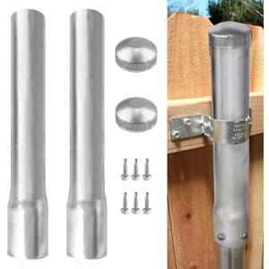 2 Pack 2-3/8" OD Metal Post Extender, 12" Fence Post Extension Height, Hot-dip Galvanized Steel, Includes Screws and Caps