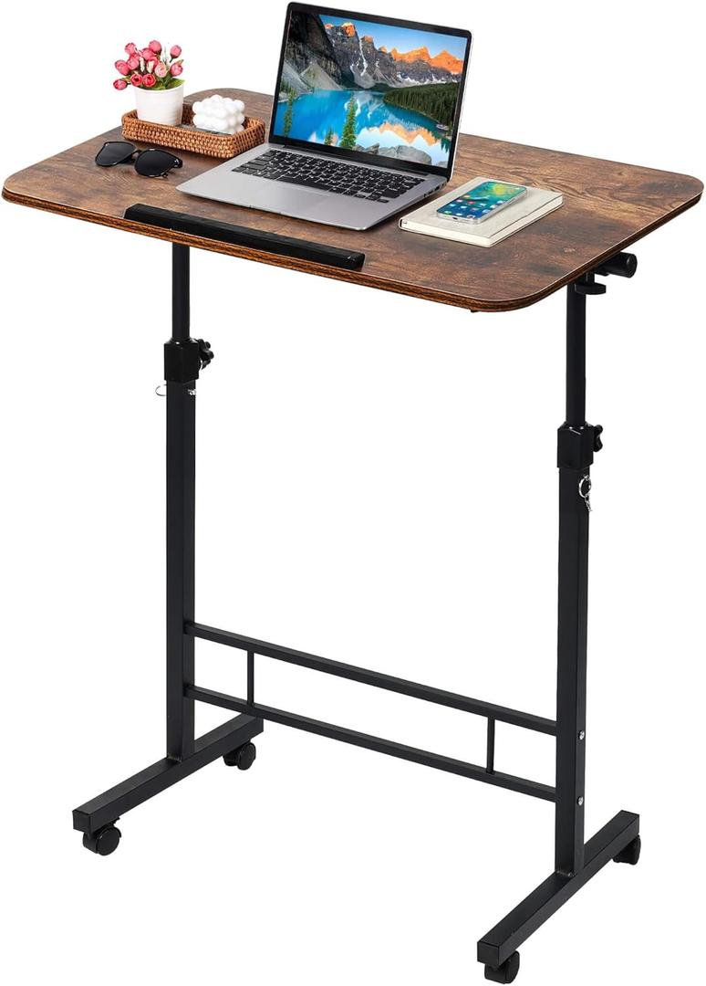Small Standing Desk Adjustable Height,Rolling Computer Desk,Mobile Standing Desk with Wheels,Portable Stand Up Desk,Tall Computer Table,Adjustable Desktop Sit Stand Desk,Size 31.5x15.7 Inch Brownish C (32'')