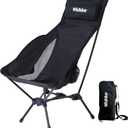 Wildhiker Portable Compact Folding Camping Chairs  Lightweight High Back with Pillow, Deep Recline, ArmPads, Side Pockets-for Motorcycle, RV, Backpacking, Travel, Festival  Black