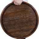 Round Ottoman Tray for Coffee Table Living Room Wood Serving Tray Large Wooden 24 Inches Rustic Brown