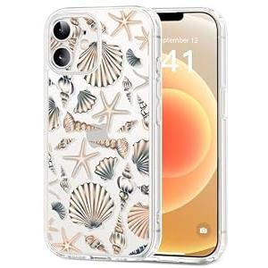 Dibrell for iPhone 12 Case, [Full Camera Protection] [Not Yellowing] [Military-Grade Drop Protection] Cute Clear Slim Shockproof Protective Phone Cover for Women Girls 6.1", Star Shell/ Brown