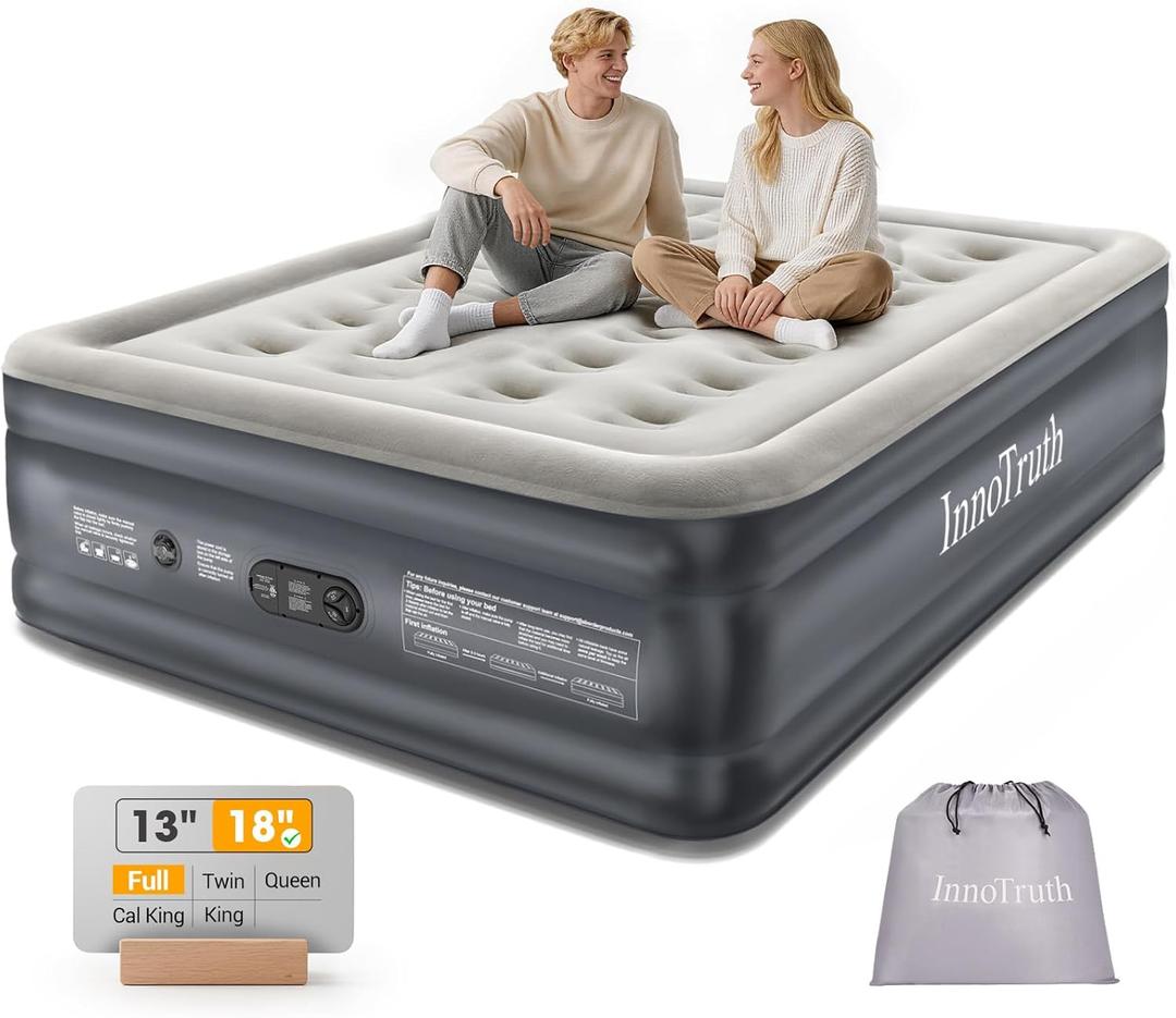 InnoTruth Air Mattress Full with Built in Pump, Inflatable Blow up Mattress, 18" Raised Colchones Inflables Air Bed for Guests & Home, Ideal for Home Use and Outdoor Camping, 600lb Weight Capacity (Grey)