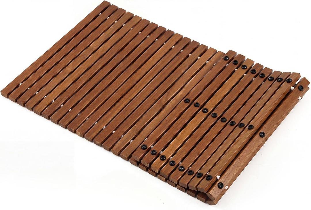 Leinuosen 40" x 20" Teak Shower Mat, Non Slip Outdoor Shower Mat, Roll Up