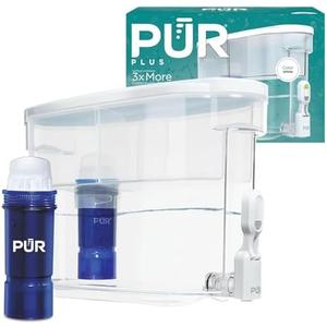 PUR PLUS 30-Cup Water Filter Dispenser with 1 Lead-Reducing PUR PLUS Filter, Dishwasher Safe, Powerful Filtration, Large Capacity with Slim, Space-Saving Design, White (DS1811Z)