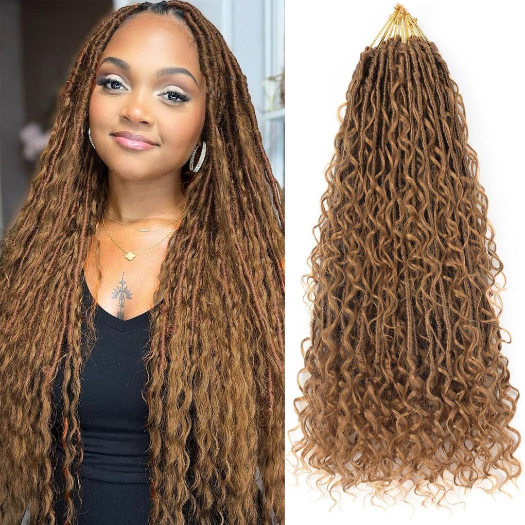 Boho Faux Locs Crochet Hair 18 Inch 9 Packs Goddess Faux Locs Human Hair Mixed Synthetic Bohemian Soft Locs Braiding Hair Extensions (27#)