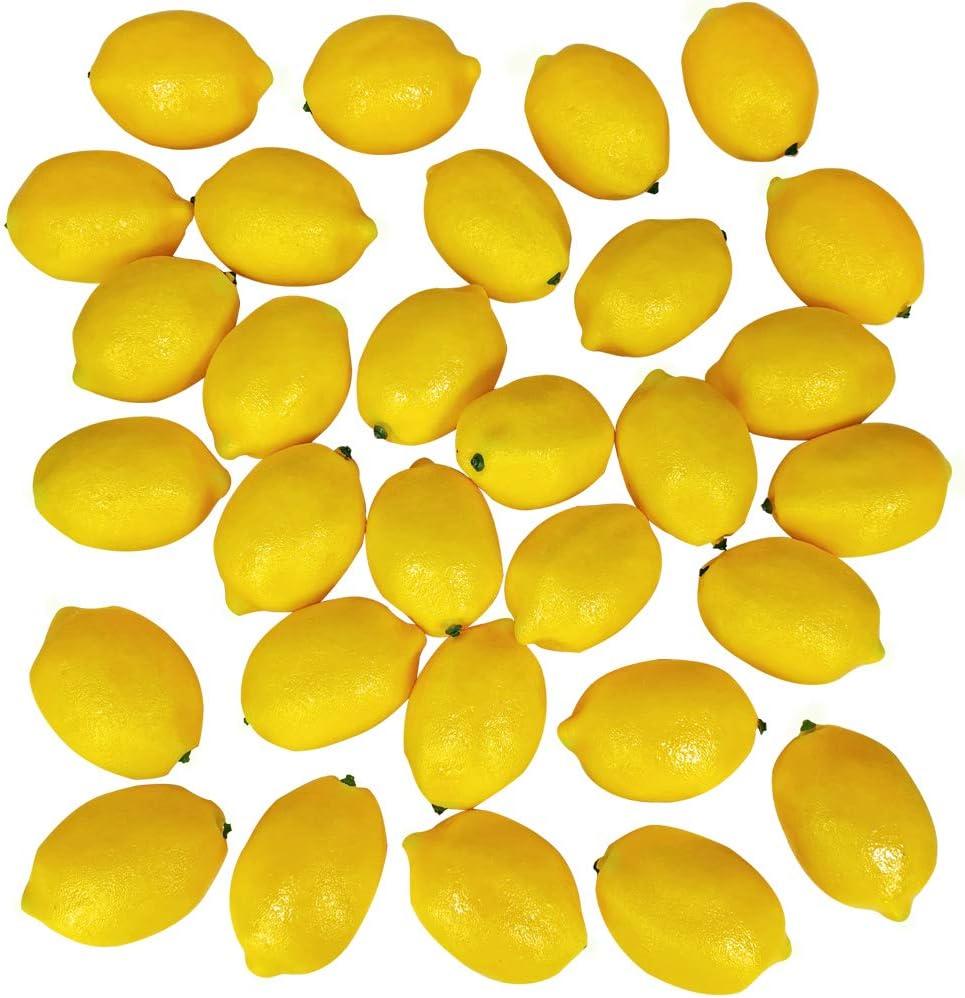30 Pack Faux Yellow Lemons Artificial Fruits Fake Lemons Lifelike Simulation for Lemonade Party Kitchen Table Summer Decorations Vase Fillers Fruit Bowl Lemon Wreath Garland Photography Props