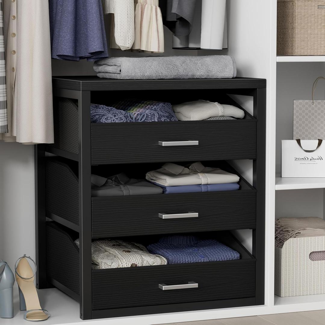BOLUO Closet Drawers Black 3 Drawer Dresser for Closet Organizers and Storage Bedroom Dorm Modern