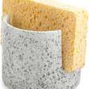 Zoeeker Kitchen Sink Sponge Holder, Dish Sponge Rack Ceramic Brush Holder Farmhouse Kitchen Dish Rack for Brush, Scrubbers, Bathroom, Sink, Speckled Glaze (Cylindrical)