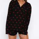 Women 2 Piece Pajamas Set Button up Long Sleeve Shirt and Shorts Lounge Set (L)