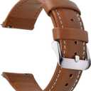 12 Colors for Quick Release Leather Watch Band, Fullmosa Axus Genuine Leather Watch Strap,Brown,22mm (Brown+silver buckle)