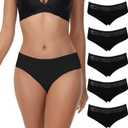 LYYTHAVON Womens Underwear Cotton Panties Lace Soft Hipster Panty Ladies Stretch Full Briefs 5 Pack (Black, XXL)