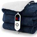 blunique Heated Blanket Electric Throw Waffle, 50x60 Inches Sherpa Fleece Fast Heating Blanket 6 Heating Levels & 4 Hours Auto Off ETL Certification, Navy Throw