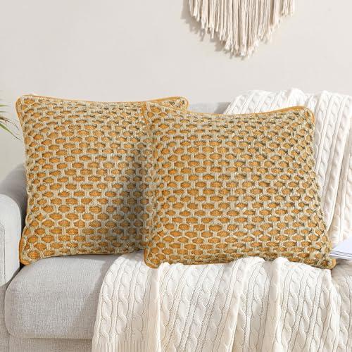 Boho Living Jada Premium Woven Design, Living Room Décor, Decorative Throw, (2) 18" x 18" Pillow Covers, Mustard Yellow 2 Count
