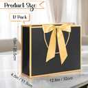 QIELSER 12 pcs Black Gift Bags with Handles 12.6x4.5x10 Inches Large Paper Bags with Bow Ribbon and Tissue Paper Gift Wrap Bags for Birthday Bridesmaid Party Wedding Baby Shower Valentines, Black-Gold