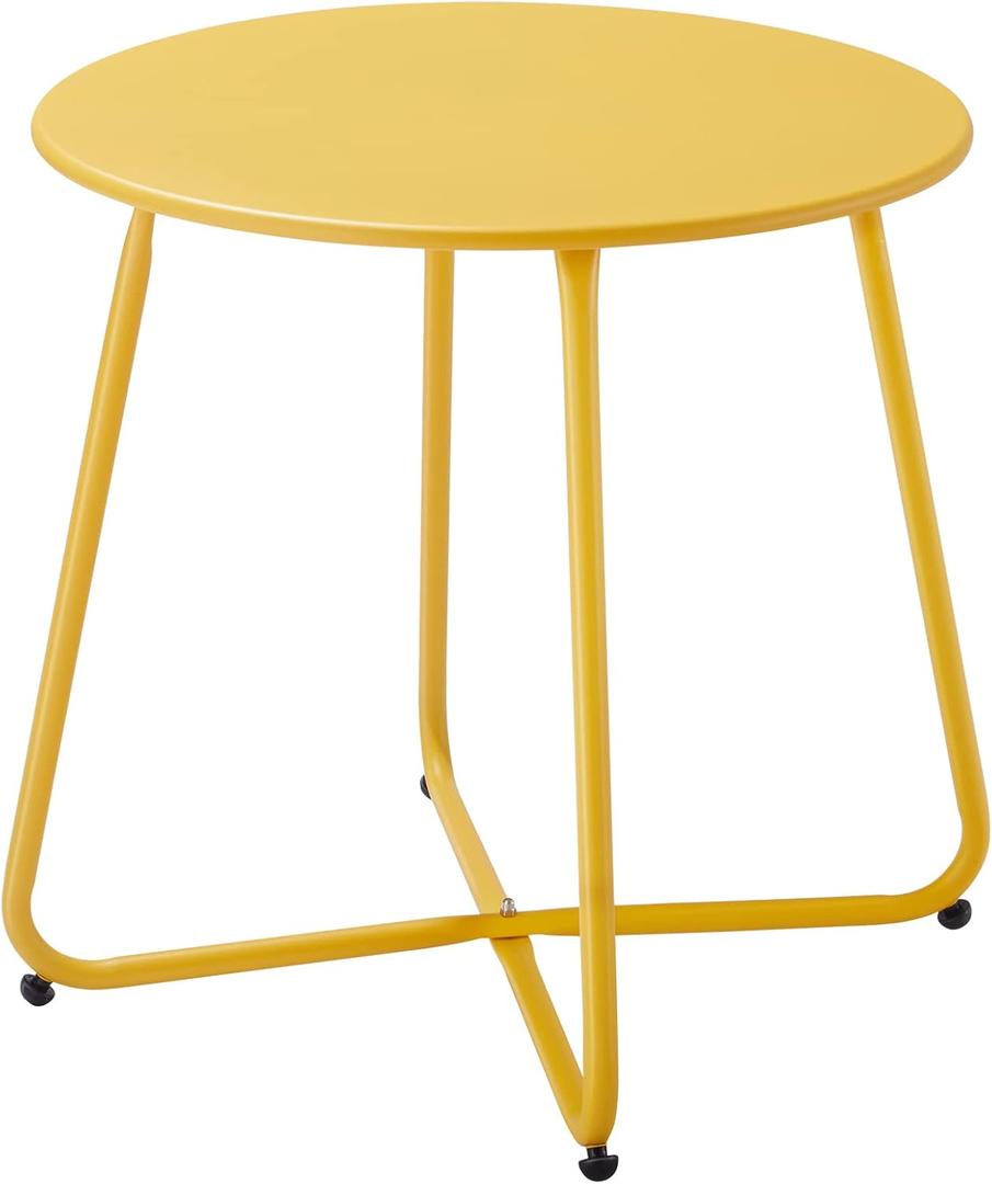 Patio Small Outdoor Side Table Waterproof Round Metal Steel Side Table Weather Resistant Portable Outdoor and Indoor End Table for Garden Balcony Yard, Yellow