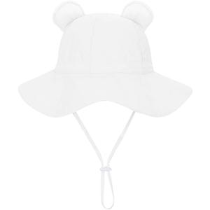 Jastore Baby Girl Boy Sun Hat with UPF 50+ Bear Ear Infants Boys Cap Outdoor Adjustable Beach Hat with Wide Brim Bucket Hats (White, 6M)