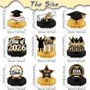 2 x Yisong 9 Pieces 2026 Graduation Party Table Decorations Class of 2026 Congrats Graduation Centerpieces for Tables Congratulate Honeycomb Centerpiece Topper for Grad Party Supplies(Black Gold)
