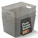 BINO | Plastic Storage Baskets, 33 Liter - 3 Pack, Natural Grey | THE WOVEN COLLECTION | Storage Basket for Shelves | Woven Storage Baskets for Organizing Bins | Pantry Shelf Organizer | Container Bin