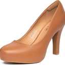Trary Women's Heels for Women, Black Heels White Heels Brown Heels Nude Heels, Low Platform Heels, IN3.2 High Heel Closed Round Toe Pumps Dress Office Wedding Shoes for Women (5, New Brown)