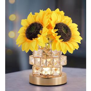Sunflowers Lamp,Rechargeable Cordless Touch Lamp,3-Colour Infinitely Dimming Small Night Light,Crystal Table Lamp for Home Decor/Restaurant/Bar/Coffee Shop,Gifts for Women/Mom