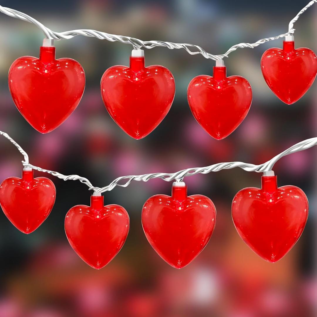 8.5Ft Valentine's Day Heart String Lights, Valentine Decorations Fairy String Lights with 10 Red Heart Lights, Connectable Love Heart Lights for Valentine's Day, Party, Wedding, Holiday Decorations