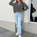 ZESICA Womens Striped Long Sleeve Tops Oversized Sweatshirt V Neck Loose Fit Tunic Tops Spring Casual Blouses (Blue, S)