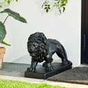Glitzhome Guardian Walking Lion Garden Statue MGO Outdoor Decoration, 24.5" L, Black