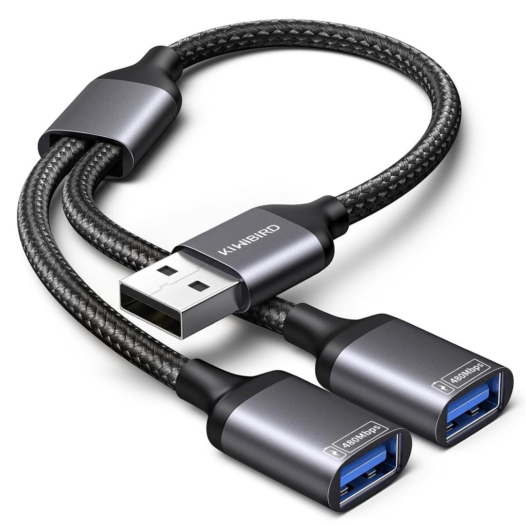 USB Splitter 1 in 2 Out, USB Splitter Cable, Double Dual Port Adapter for Charging, Power and Data, 2 Port HUB for Laptop, PC, Smart TV, Desktop Computer, Mac, PS5, PS4, Xbox, Keyboard, Mouse