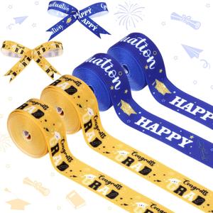 JOYMEMO 4 Rolls 20 Yards Yellow and Blue Graduation Grosgrain Ribbons - 1 Inch Congrats Grad Decorations for Gift Wrapping Leis Wreath Money Cake, Happy Graduation Class of 2026 Party Supplies