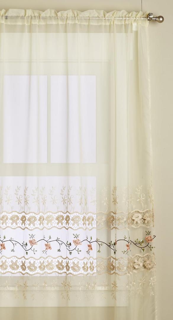 Editex Home Textiles Rose Garden Window Panel, 60 by 84-Inch, Ecru/Ecru