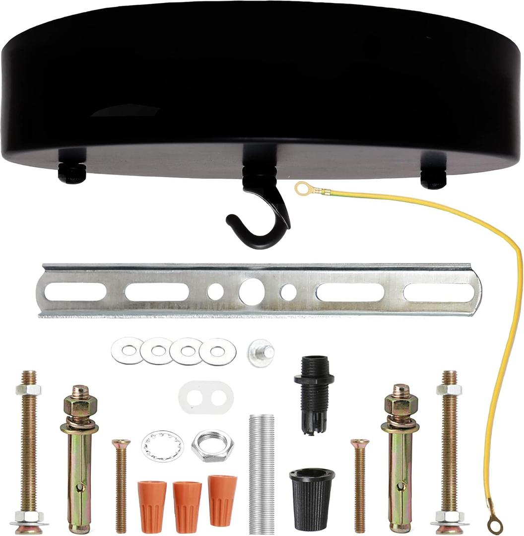 7.9inch Ceiling Canopy Kit with Hook, Ceiling Plate for Pendant Light with All Mounting Hardware,Black
