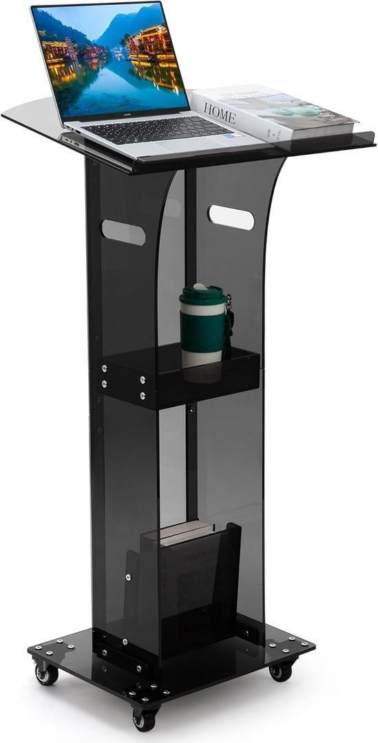 HODLBIT Upgraded Acrylic Podium Stand, Pulpits for Churches, 47.5inch Modern Lecterns & Podiums with Storage Shelf for Classroom, Weddings, Professional Presentation Podiums, Easy Assembly