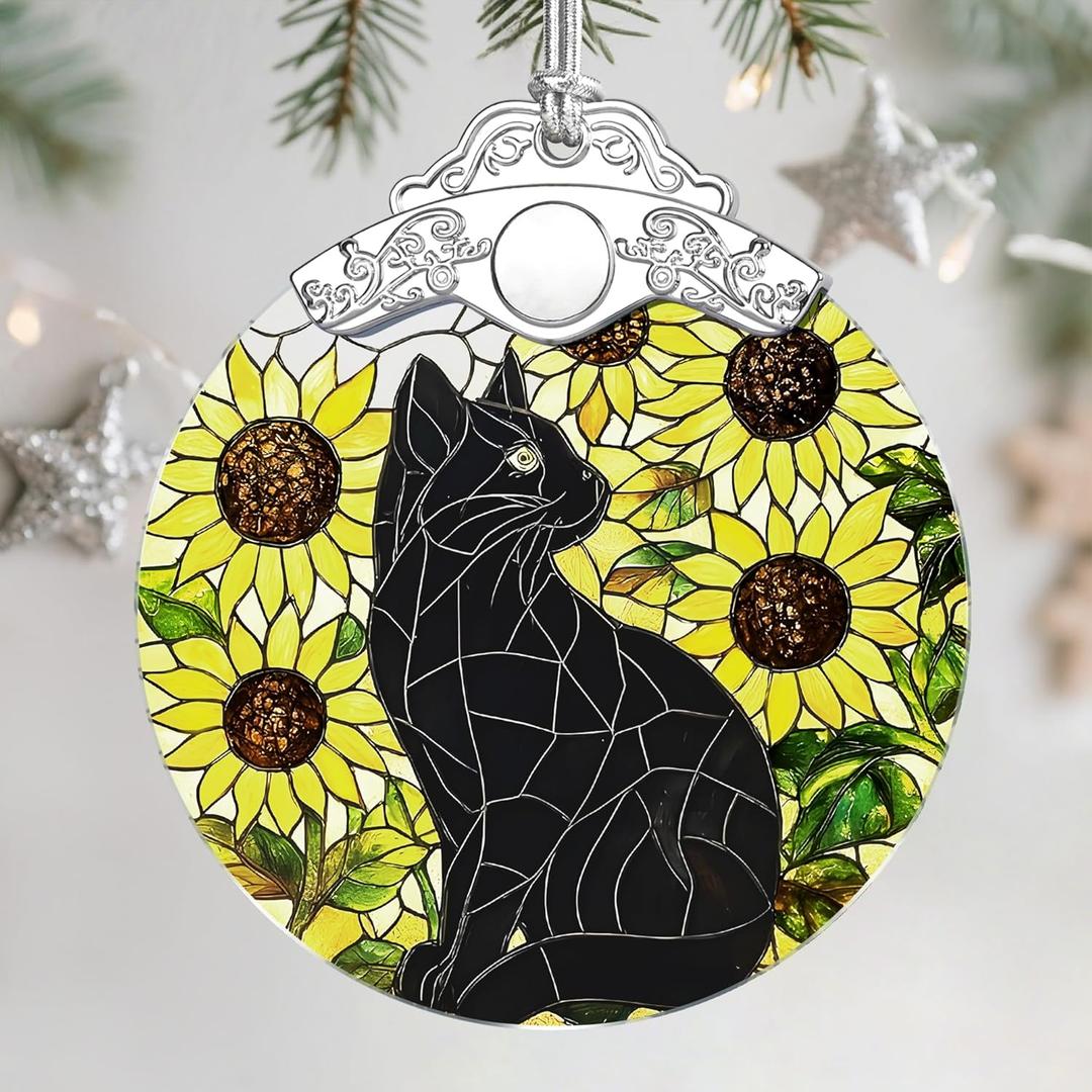 Stained Glass Ornament, Christmas Ornament, Hanging Ornaments for Home Decor & Christmas Tree Ornaments  Exquisite Holiday Decor, Cat Lovers Gifts, Xmas Gifts & Holiday Present - Black Cat