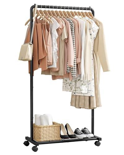 Sakugi Clothes Rack - Clothing Rack with Storage Mesh Shelf & Casters, Heavy-Duty Metal Clothing Rack for Hanging Clothes, Dresses, Coats, Large Load Capacity, Easy Assembly, Black, 28.0"x16.9"x59.0"