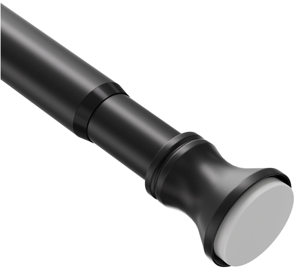 Spring Tension Shower Curtain Rod, 54-90 Inches Tension Curtain Rod Bathroom Rod, Adjustable Shower Curtain Rod No Drill, Black