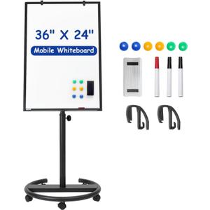 Mobile Whiteboard, 36x24 Inches White Board on Wheels, Height Adjustable Magnetic Dry Erase Board with Stand, Easel Style Whiteboard with Stand for School Classroom Office Home Teacher Homeschooling