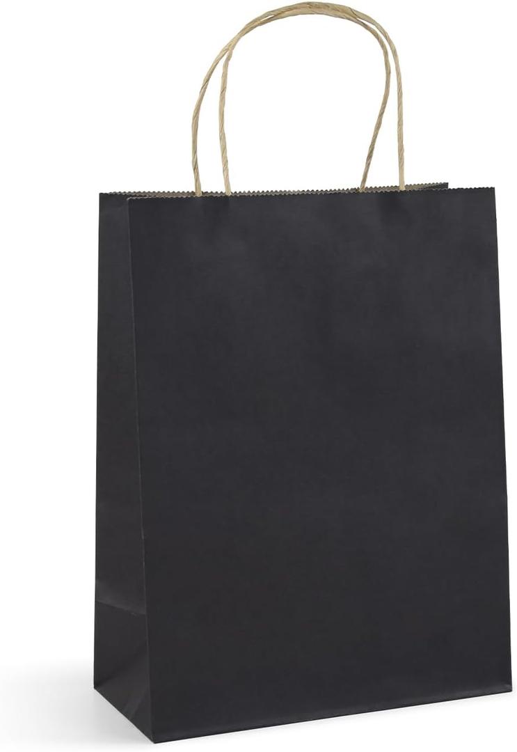 Klean & Conwenice Paper Gift Bags with Handles, 8x4.25x10.5 100Pcs Black Bags Bulk, Medium Size Kraft Paper Bags, Wedding Gift Bag, Goody Party Favor, Retail Merchandise, Grocery Shopping