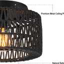 SineRise Rattan Ceiling Light Fixtures (12-Inch, LED Bulb Included), Hand-Woven Boho Flush Mount Ceiling Light, Rattan Chandelier for Hallway Kitchen Farmhouse Foyer Entryway Living Room(Black)