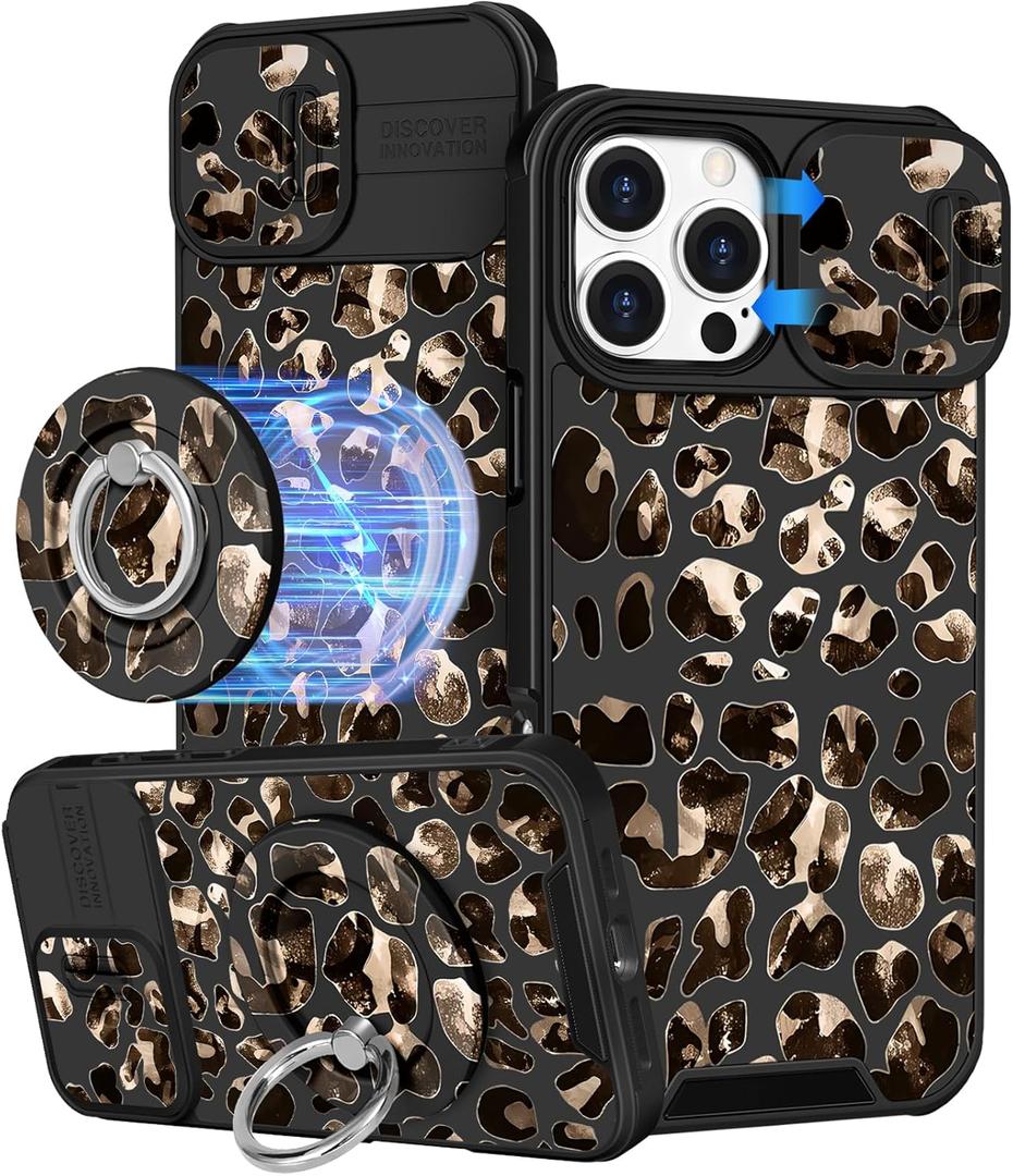 Buleens for iPhone 16 Pro Max Case 6.9 Inch - with Ring Stand & Camera Cover Aesthetic Cute Designed for Women Girls Cool Brown Leopard Teens Phone Case for iPhone 16 Pro Max Compatible with Magsafe