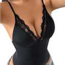 SOLY HUX Women's Lace Deep V Neck Bodysuit Spaghetti Straps Slim Fitted Leotard Camisole