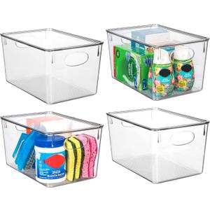 CLEARSPACE Plastic Storage Bins With lids Perfect Kitchen Fridge Organizer, Pantry Organization, Cabinet Organizers (4 Pack)