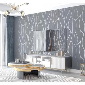 Wallpaper Non-Woven Nordic Geometric Pattern Lines Modern Simple and Fashionable Living Room Television Background Wall Wallpaper Deerskin Velvet Wall Cloth (Dark Gray)
