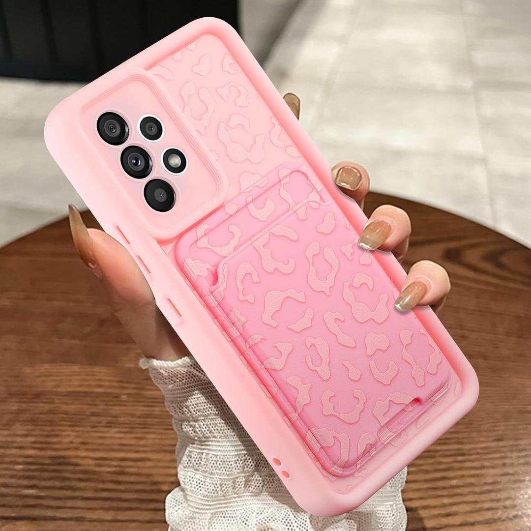 MOWIME Compatible with Samsung Galaxy A53 5G Case with Card Holder, Cheetah Print Shockproof Soft TPU Protective Cover Women Girls, Anti Scratch Wallet Case for Galaxy A53 5G 6.5 Inch, Pink