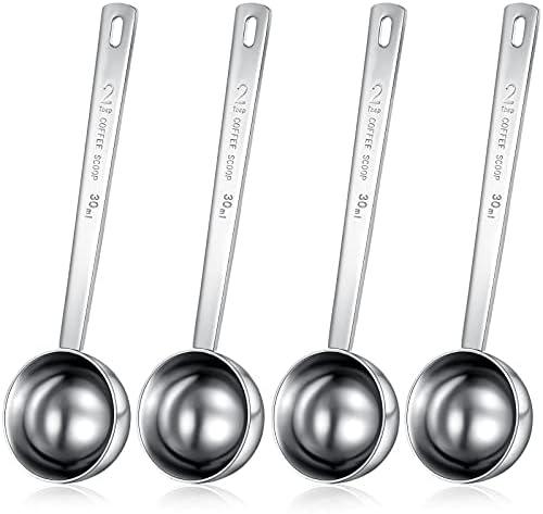 Geiserailie 4 Pieces 2 Tablespoon Scoops with Long Handle, 30 ml Stainless Steel Measuring Spoon for Coffee Milk Fruit Powder, Loose Tea Dry, Spice Jar, Cooking Baking, and Other Dry Goods