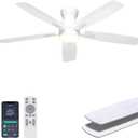 Ohniyou 52 Flush Mount Ceiling Fan with Lights, Remote & APP Control Low Profile Indoor Outdoor Ceiling Fans, Dimmable, Quiet DC Motor, Reversible, White