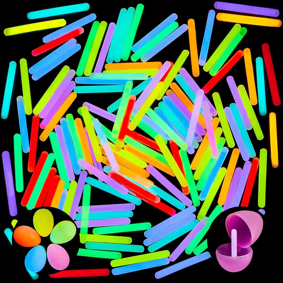 JOYIN 100 Mini Glow Sticks(1.7"), 8 Colors, Glow in The Dark for Easter Eggs Party Favors,Easter Basket Stuffer Party Pack, Weddings Classroom Decorations Prizes