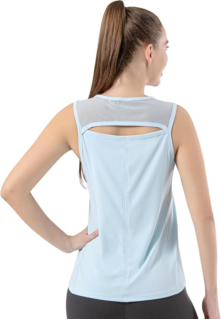 Bezioner Workout Tops for Women Quick Dry Tennis Golf Tank Tops Mesh Open Back Athletic Yoga Running Shirts Sleeveless (Small, Blue)