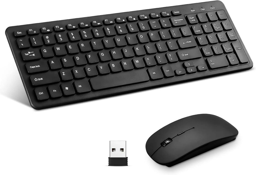 Wireless Keyboard and Mouse Combo, Compact Quiet Wireless Keyboard and Mouse Set 2.4G Ultra-Thin Sleek Design for Windows, Computer, Desktop, PC, Notebook, Laptop (Black01)