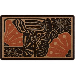 Boho Floral Door Mat, Boho Floral Doormat, Black Flower Welcome Front Door Mat Outside Indoor Outdoor Entrance, Botanical Artificial Coir Doormats Rugs for Patio Entry Home Decor, 30x17in